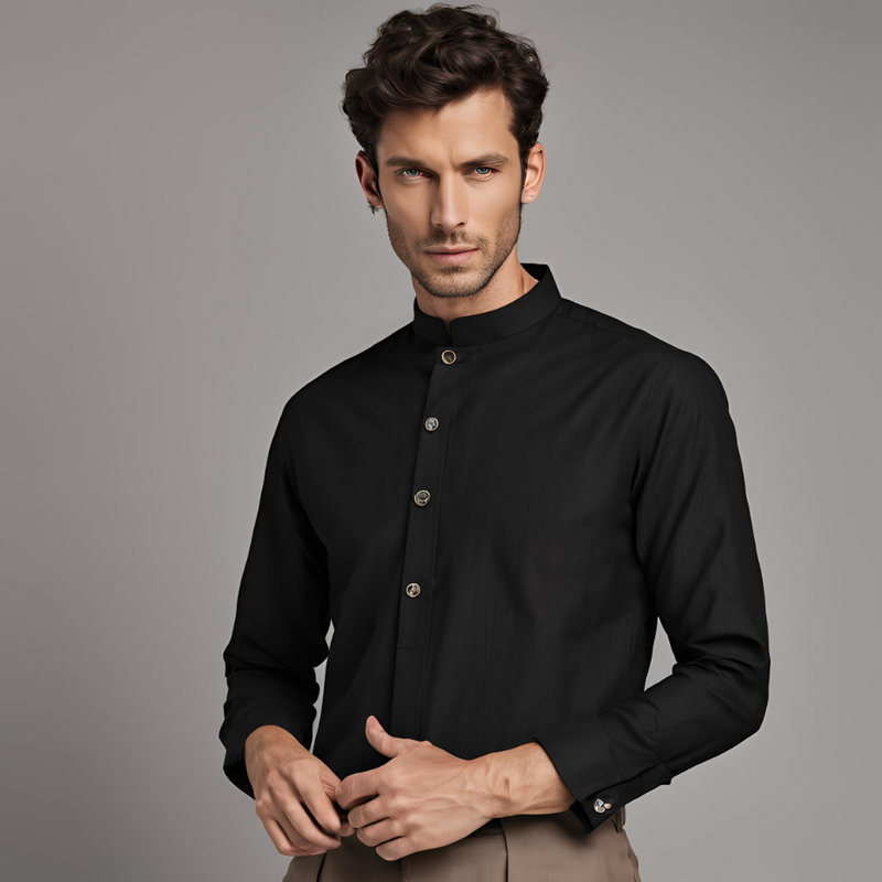 Camisa Solid Casual Masculina em Linho e Algodão