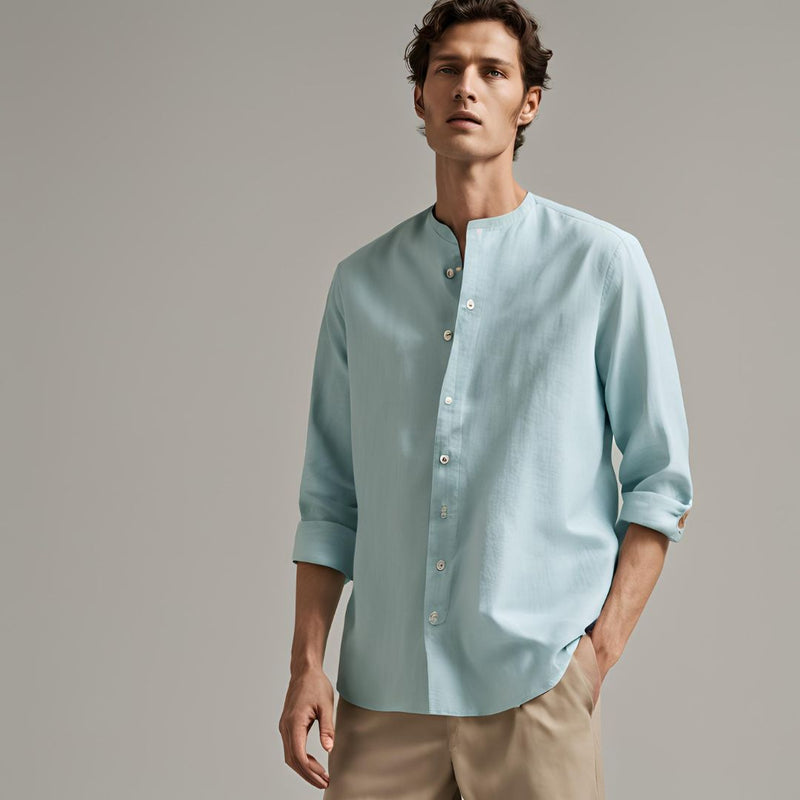 Camisa Solid Casual Masculina em Linho e Algodão