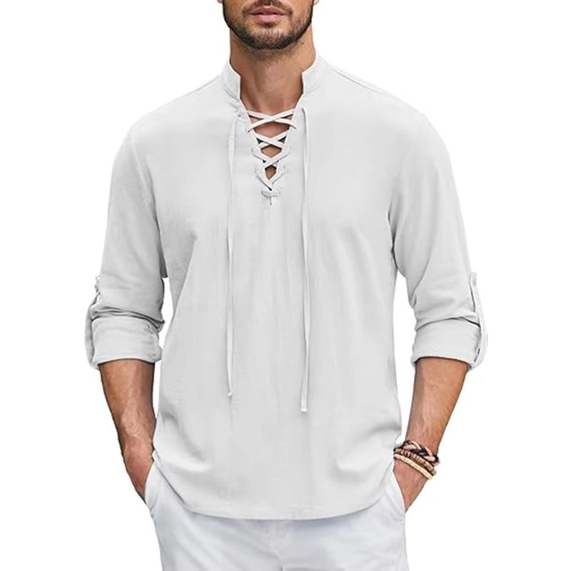 Camisa Casual Vintage em Linho de Algodão Masculina