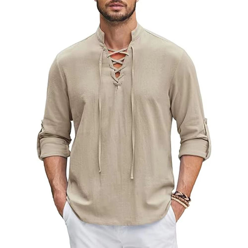 Camisa Casual Vintage em Linho de Algodão Masculina