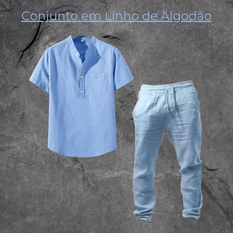 Conjunto em Linho de Algodão (Calça + Manga Curta)