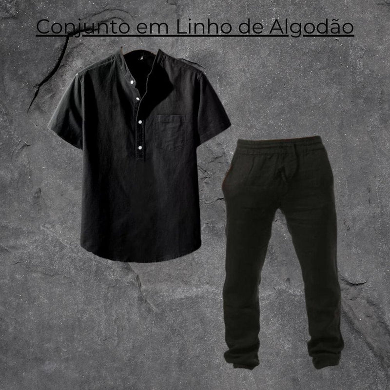 Conjunto em Linho de Algodão (Calça + Manga Curta)