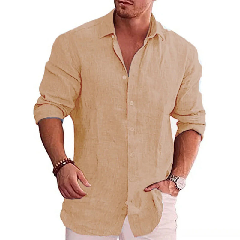 Camisa Casual em Linho de Algodão Masculina