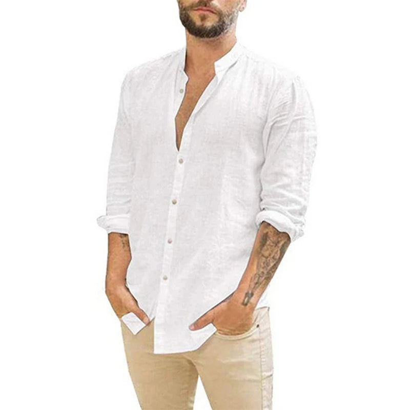 Camisa Casual em Linho de Algodão Verão Masculina