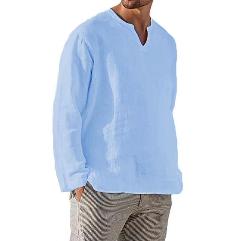 Camisa Casual Verano em Linho de Algodão Masculina