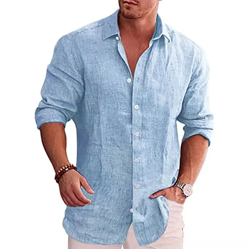 Camisa Casual em Linho de Algodão Masculina