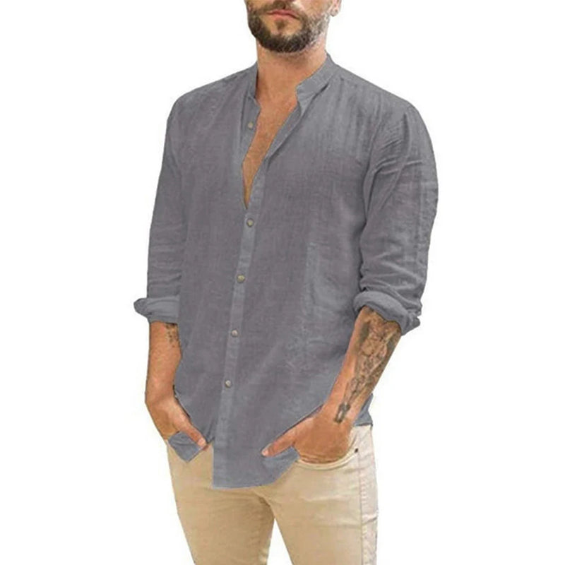 Camisa Casual em Linho de Algodão Verão Masculina