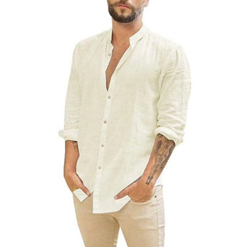 Camisa Casual em Linho de Algodão Verão Masculina