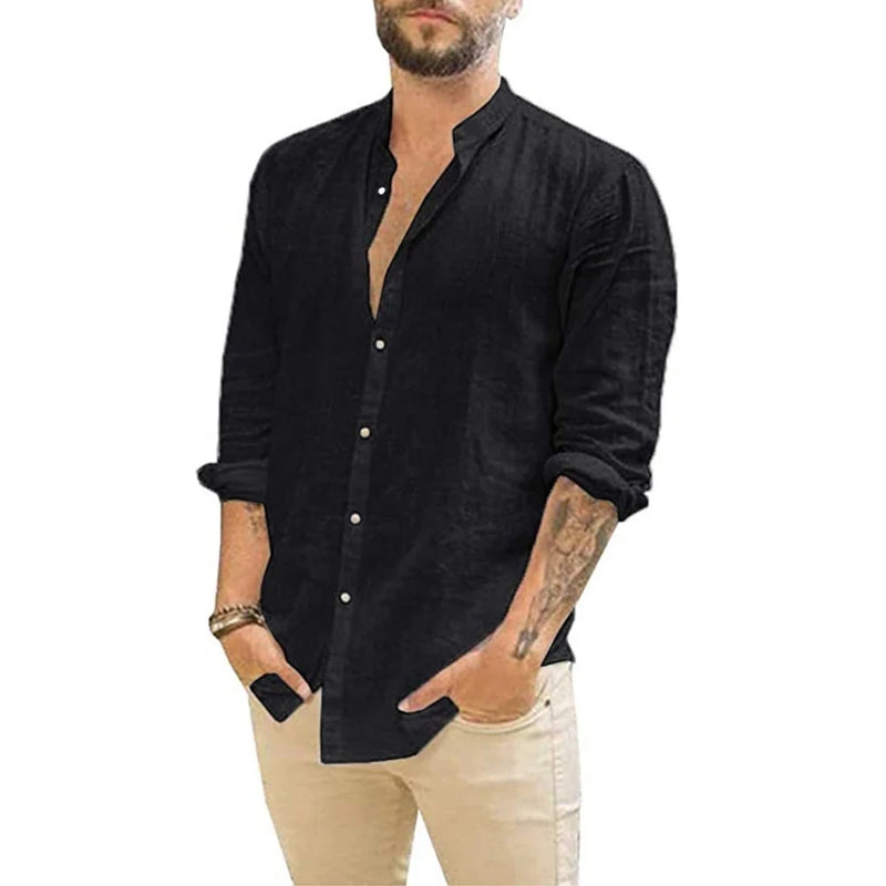 Camisa Casual em Linho de Algodão Verão Masculina