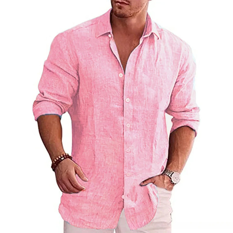 Camisa Casual em Linho de Algodão Masculina