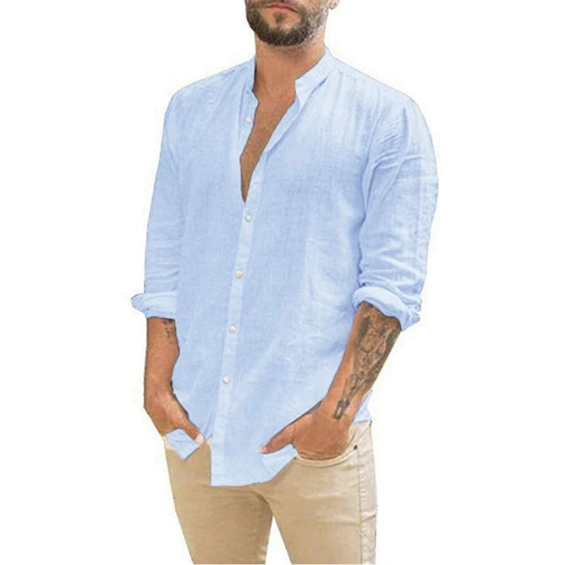 Camisa Casual em Linho de Algodão Verão Masculina